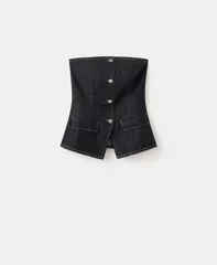 マンゴ レディース トップス シャツ ストラップレス デニム MANGO Womenstrapless Denim Topen Blue ブルーのサムネイル