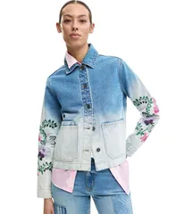デジグアル レディース アウター ジャケット・ブルゾン デニム Desigual Womens Denim jacket flowers Medium blue ブルーのサムネイル