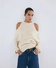 マンゴ レディース アウター ニット・セーター MANGO Womens OffTheShoulder Knitted Sweater Ecru エクリュのサムネイル