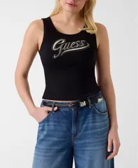 ゲス レディース トップス タンクトップ ノースリーブ ロゴ GUESS Womens Malika Sleeveless Logo Tank Top Jet Black A996 ブラックのサムネイル