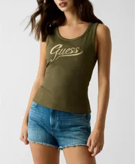 ゲス レディース トップス タンクトップ ノースリーブ ロゴ GUESS Womens Malika Sleeveless Logo Tank Top Army Olive オリーブのサムネイル