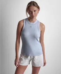 ダナキャランニューヨーク レディース トップス タンクトップ クルーネック DKNY Jeans Womens Crewneck Tank Top with Dome Studs Frost Blueのサムネイル