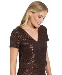 ミューズ レディース トップス シャツ Vネック Muse Womens Textu red VNeck Top Chocolate チョコレートのサムネイル