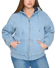 リーバイス レディース アウター ジャケット・ブルゾン プラスサイズ キルティング Levis Plusize Quilted Lined Hooded Bomber Jacket Light Wasのサムネイル