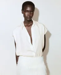 マンゴ レディース トップス シャツ 半袖 MANGO WomenshortSleeved Lyocell Shirt Off White オフホワイトのサムネイル