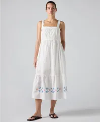 リーバイス レディース トップス ワンピース ティアード ミディ Levis Premium Womens Mimi Square Neck Tie red Midi Dress Cloudancerのサムネイル