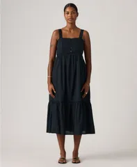 リーバイス レディース トップス ワンピース ティアード ミディ Levis Premium Womens Mimi Square Neck Tie red Midi Dress Anthraciteのサムネイル