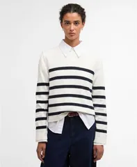 バブアー レディース アウター ニット・セーター Barbour Womens Fern Knitted Stripe Jumper Cloudnavy ネイビーのサムネイル