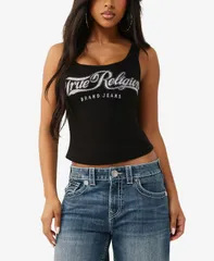 トゥルーレリジョン レディース トップス シャツ True Religion Womens Crystal Square Neck Rib Tank Jet Black ブラックのサムネイル
