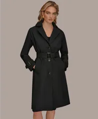 ダナ キャラン ニューヨーク レディース アウター コート Donna Karanew York Womensingle Breasted Belted Trench Coat Black ブラックのサムネイル