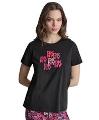 ダナ キャラン ニューヨーク レディース トップス Tシャツ クルーネック ロゴ DKNY Sport Womens Mixed Media Logo Crewneck TShirt Black ブラのサムネイル