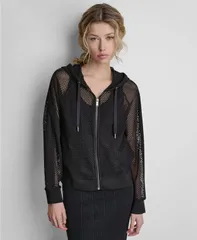 ダナ キャラン ニューヨーク レディース アウター ジャケット・ブルゾン フーデッドジャケット メッシュ DKNY Womens Grove Crochet Mesh ZipUp Hooded Jacのサムネイル