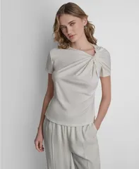 ダナ キャラン ニューヨーク レディース トップス シャツ 半袖 DKNY WomenshortSleeve Twist Neck Top Coconutのサムネイル