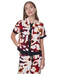 ダナ キャラン ニューヨーク レディース トップス シャツ プリント 半袖 DKNY Womens Printed ShortSleeve Camp Shirt Floral Inkblotのサムネイル