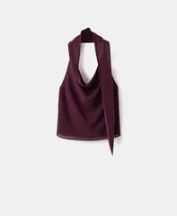 マンゴ レディース トップス シャツ ドレープ MANGO Womens DrapedNeck Scarf Top Maroon マルーンのサムネイル