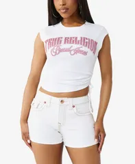 トゥルーレリジョン レディース トップス シャツ True Religion Womens Crystal Side Ruch Baby Toptic White ホワイトのサムネイル