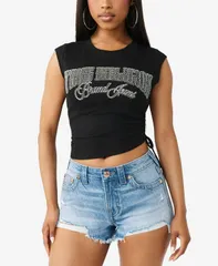 トゥルーレリジョン レディース トップス シャツ True Religion Womens Crystal Side Ruch Baby Top Jet Black ブラックのサムネイル