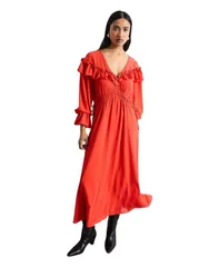 ウエアハウス レディース トップス ワンピース フリル マキシ Warehouse Womens Ruffle Shoulder Detail Boho Maxi Dress Red レッドのサムネイル