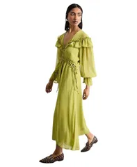 ウエアハウス レディース トップス ワンピース フリル マキシ Warehouse Womens Ruffle Shoulder Detail Boho Maxi Dress Chartreuse シのサムネイル