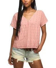 ラッキーブランド レディース トップス シャツ Vネック Lucky Brand Womens Eyelet Babydoll VNeck Top Roseのサムネイル