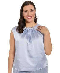 ミューズ レディース トップス シャツ ノースリーブ Muse Womens Tucked Beaded Neckline Sleeveless Top Light Blue ブルーのサムネイル