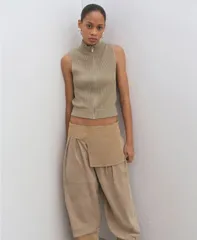 マンゴ レディース トップス シャツ リブ ニット MANGO Womens Zip Ribbed Knitted Top Khaki カーキのサムネイル