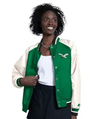 スターター レディース アウター ジャケット・ブルゾン Starter Womens Kelly GreenWhite Philadelphia Eagles Raglan Blitz FullSnaのサムネイル