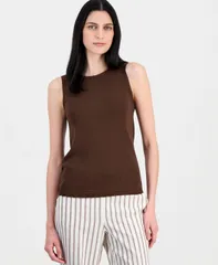 アンクライン レディース アウター ニット・セーター ノースリーブ Anne Klein WomenscallopTrim Sleeveless Top Dark Chocolate チョコレートのサムネイル