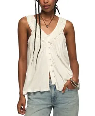 ラッキーブランド レディース トップス シャツ Vネック レース Lucky Brand Womens Lace Yoke VNeck Top Whisper White ホワイトのサムネイル
