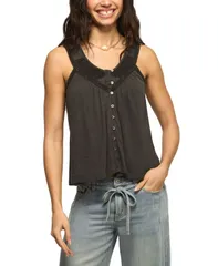 ラッキーブランド レディース トップス シャツ Vネック レース Lucky Brand Womens Lace Yoke VNeck Top Ravenのサムネイル