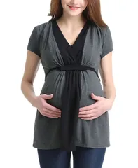 キミアンドカイ レディース トップス シャツ カラーブロック マタニティ kimi kai Maternity Colorblock Nursing Top Gray グレーのサムネイル