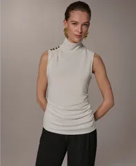 ダナ キャラン ニューヨーク レディース トップス シャツ ノースリーブ Donna Karanew York Womensleeveless Button Shoulder Top Cream クリのサムネイル