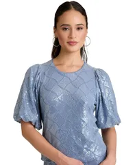 ミューズ レディース トップス シャツ クルーネック 半袖 Muse Womens Crew Neck Bubble ShortSleeve Top Lake Blue ブルーのサムネイル