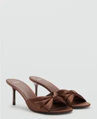 マンゴ レディース シューズ サンダル サテン MANGO WomensatinFinish Bow Sandals Chocolate チョコレートのサムネイル