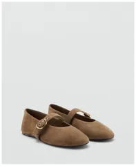 マンゴ レディース シューズ パンプス レザー MANGO Womens Buckle Strap Leather Ballerina Sand サンドのサムネイル