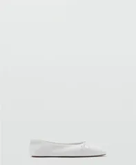 マンゴ レディース シューズ パンプス レザー MANGO Womens Bow Leather Ballet Flats White ホワイトのサムネイル