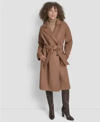 ダナ キャラン ニューヨーク レディース アウター ジャケット・ブルゾン コート DKNY Womens Belted Notch Collar Coat PXSXXL Dark Camel キャメルのサムネイル