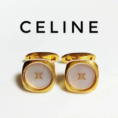 【美品】CELINE セリーヌ カフスボタン カフリンクス トリオンフ マカダム ゴールド スクエア シェル メンズ スーツ ビジネスのサムネイル