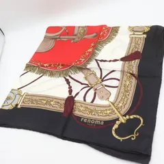 レノマ スカーフ ストール シルク 馬具モチーフ イタリア製 ブランド 小物 レディース ブラック×レッド renoma 【中古】のサムネイル