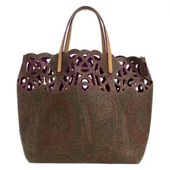 ETRO(エトロ) トートバッグ - ダークブラウン×ライトブラウン×マルチ ペイズリー柄/ステッチ レザーのサムネイル