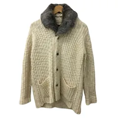 コムサメン COMME CA MEN カーディガン ニット ショールカラー ファー ラビット ウール 無地 長袖 L 白 ベージュ ホワイトのサムネイル