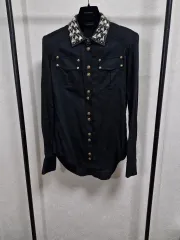 34 BALMAIN SS12 ラムスキン ダイヤモンドアート 装飾 カラ ボタン シャツのサムネイル