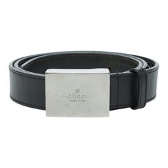 プラダ レザーベルト シルバー金具 ロゴバックル ブラック 36/90