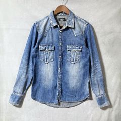 AKM デニムシャツ ウエスタン ストレッチ ロゴ ダンガリー ライト