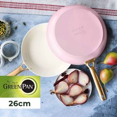 未使用 Green Pan パドヴァフライパン 26cm ピンク ガラス蓋付き