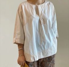 モラビトブラン ベージュ チュニックブラウス 38/M すそゴム加工 美品