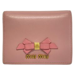 MIUMIU レザー ピンク リボン レディース 2つ折り財布 - メルカリ