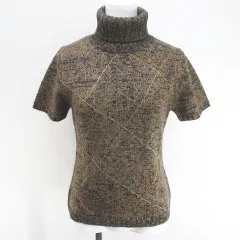 アイシービー iCB 半袖 ニット セーター タートルネック M 茶系 ブラウン 刺繍 リブ 毛 ウール モヘヤのサムネイル