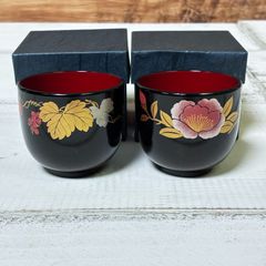 輪島塗り湯呑み 2客セット 鶴・草花文様 漆工芸品 - メルカリ