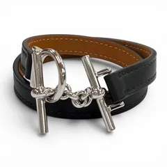 極美品▼HERMES エルメス クロワジエール ドゥブルトゥール レザー シルバー金具 2025年5月購入品  ブレスレット ブラック K刻印 メンズのサムネイル